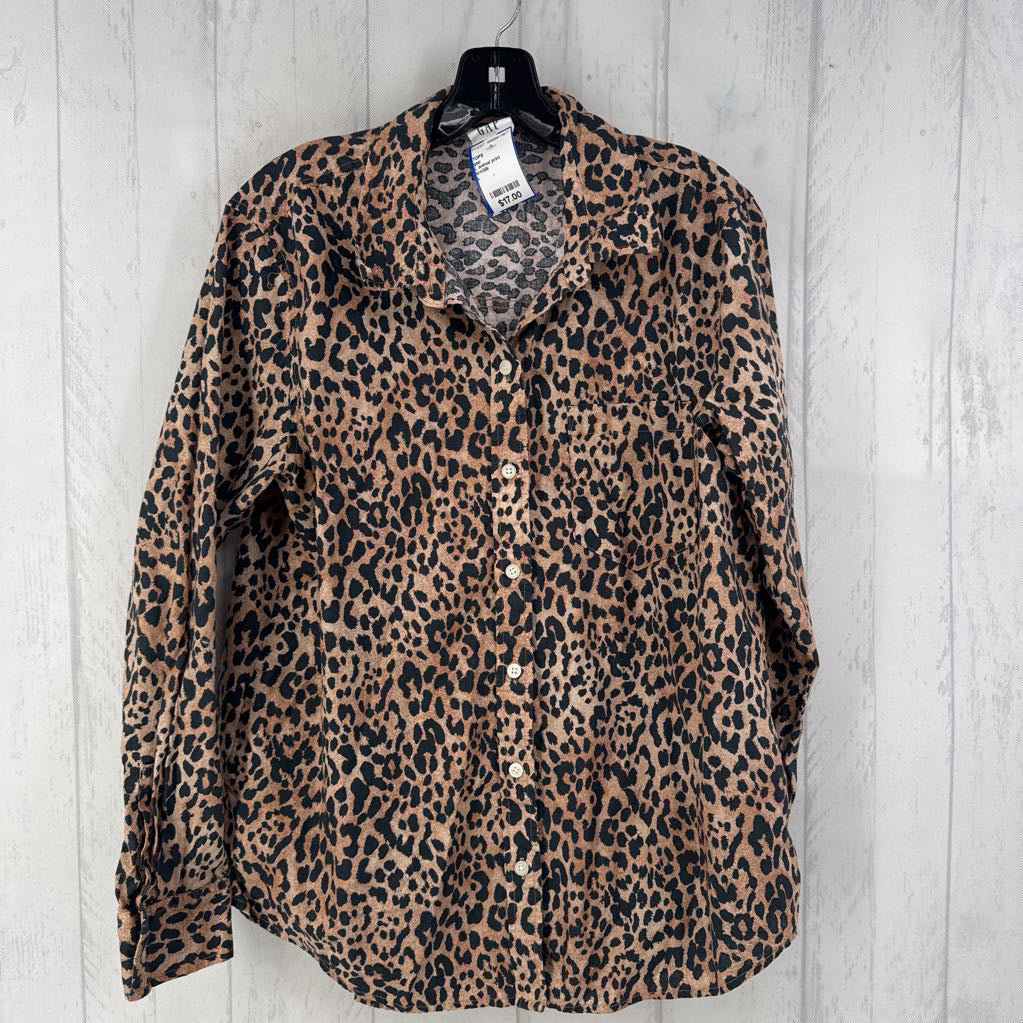 L animal print button down l/s top
