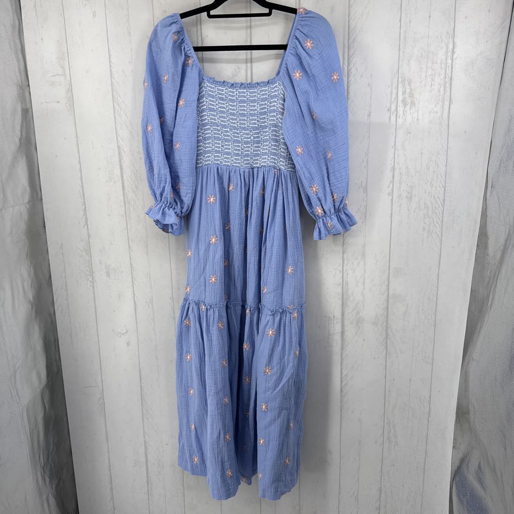 M off shoulder flower embroidered tiered ruffle maxi dress