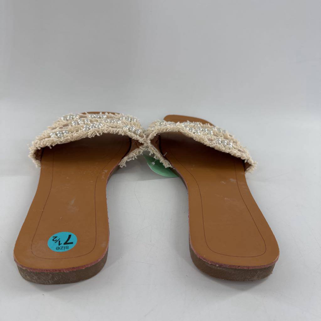 7.5 frayed embellished slide sandals