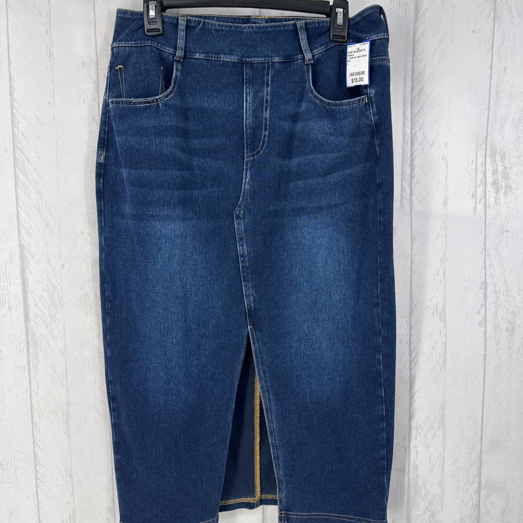 L pull-on jean skirt
