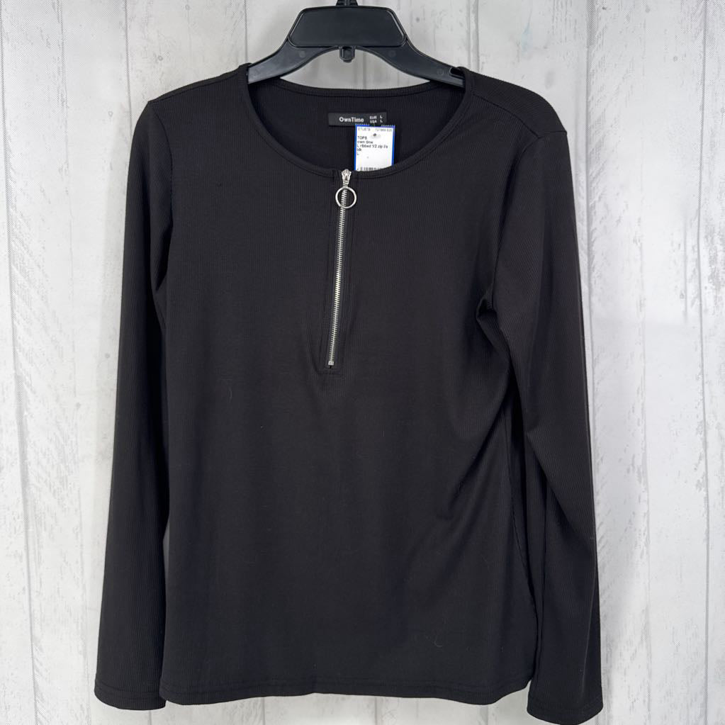 L ribbed 1/2 zip l/s top