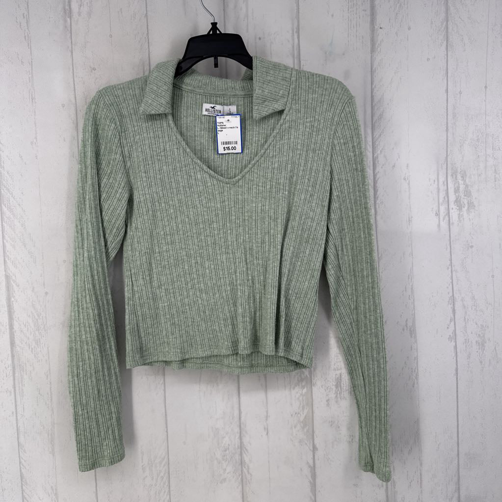 L ribbed v-neck l/s top