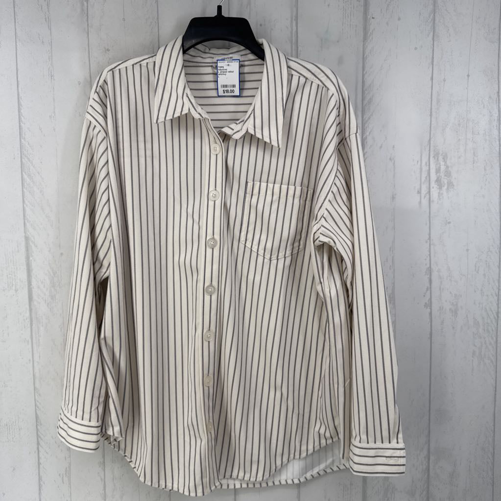 L striped velour button down l/s top