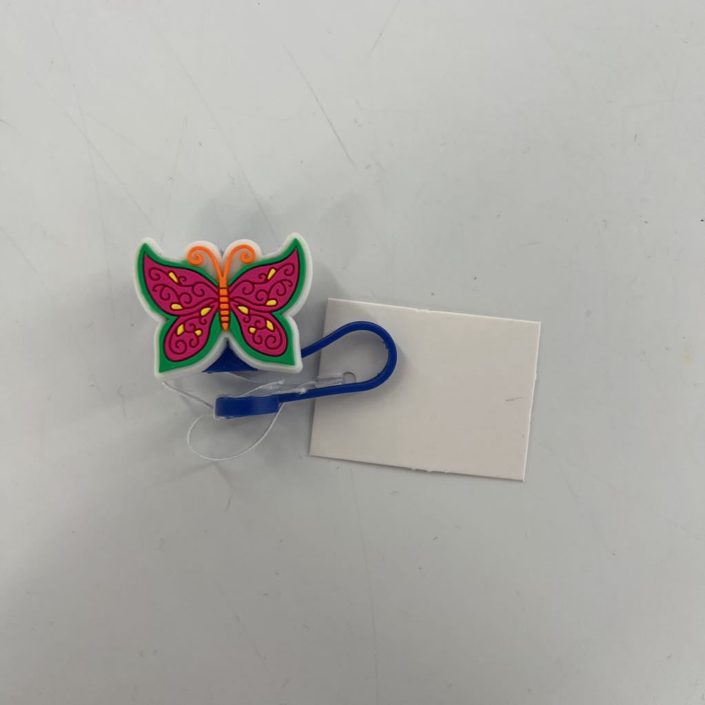 straw topper- pnk butterfly