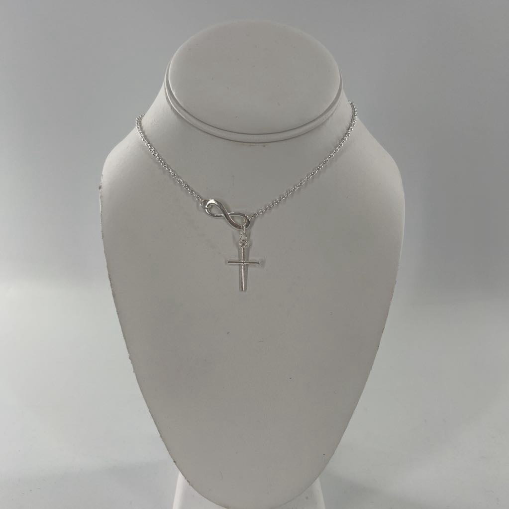 11" silver tone infinity &cross necklace
