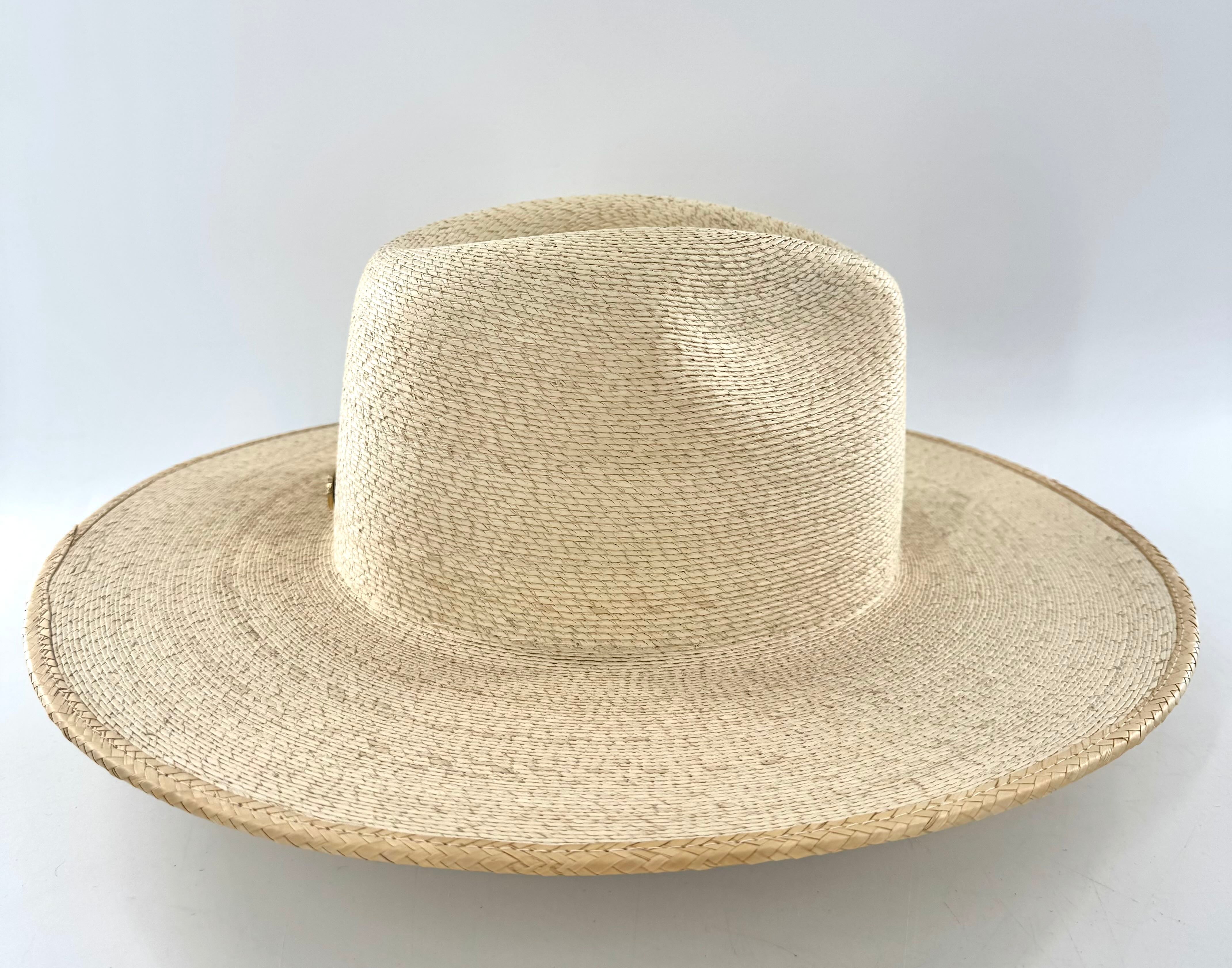 55/XS wide brim palm straw fedora hat