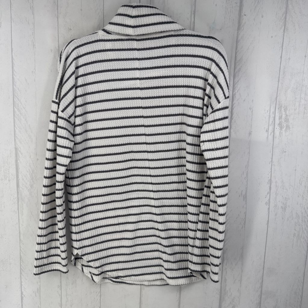 M waffle knit striped cowl neck l/s tunic