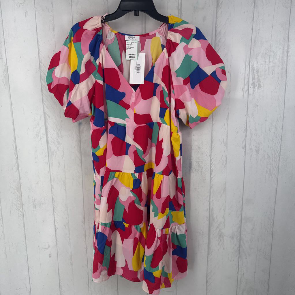 M s/s abstrace print v-neck dress
