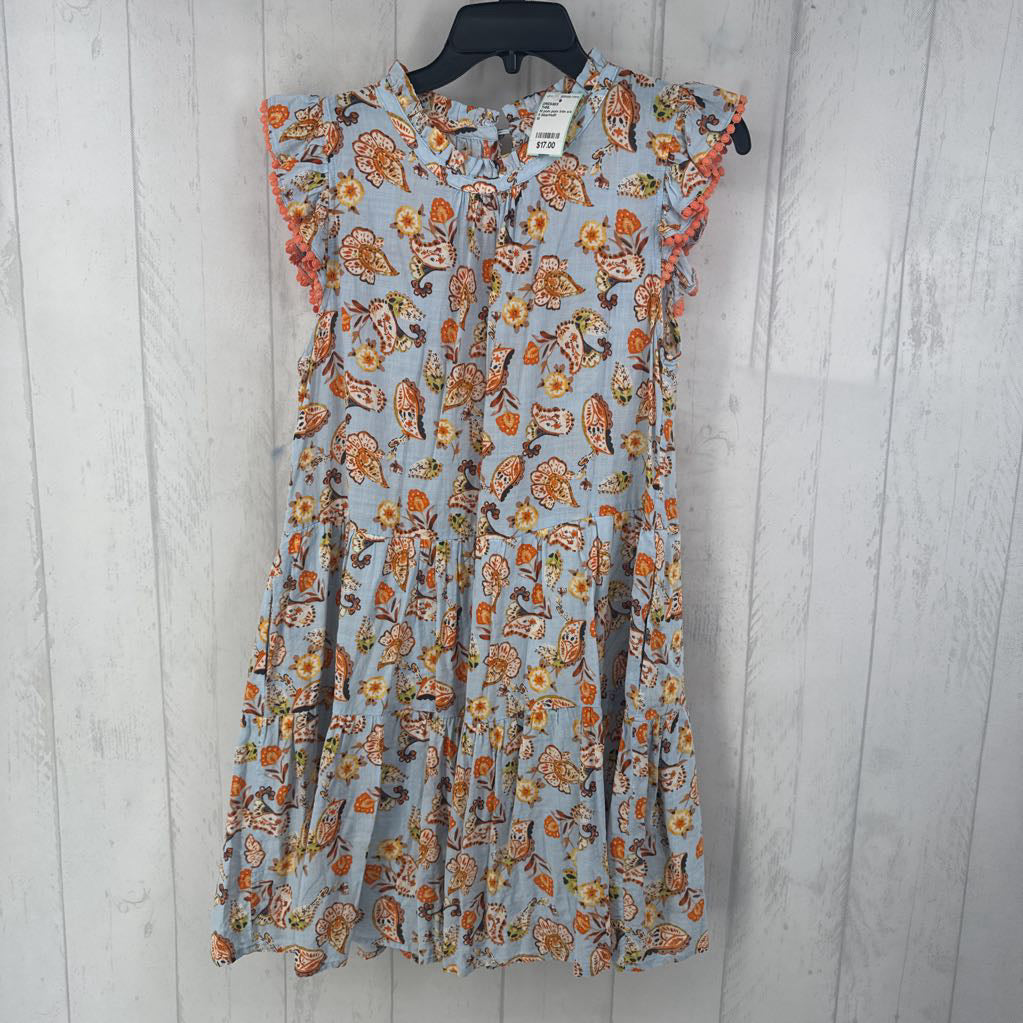 M pom pom trim s/s paisley dress