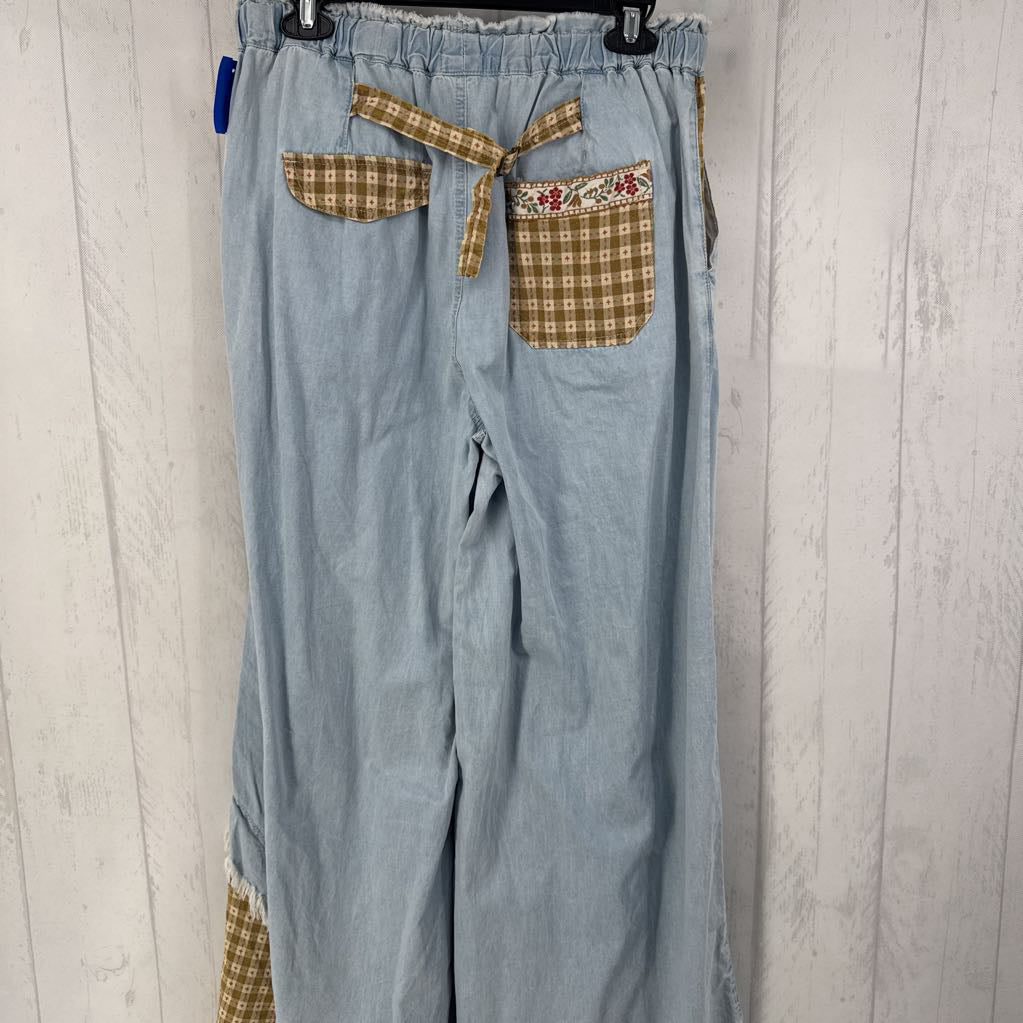 S embroidered detail wide leg jean