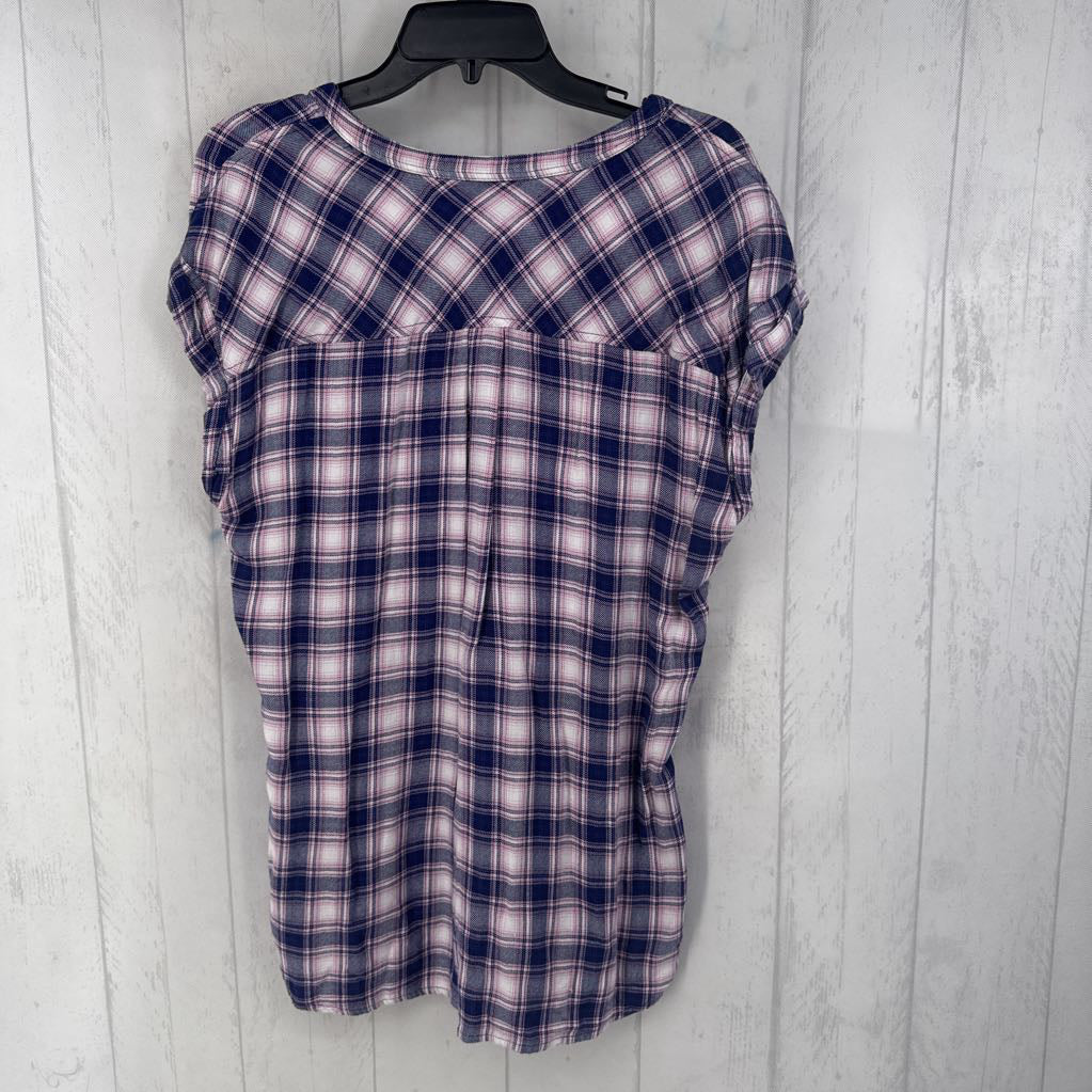 S cuff s/s plaid half button top