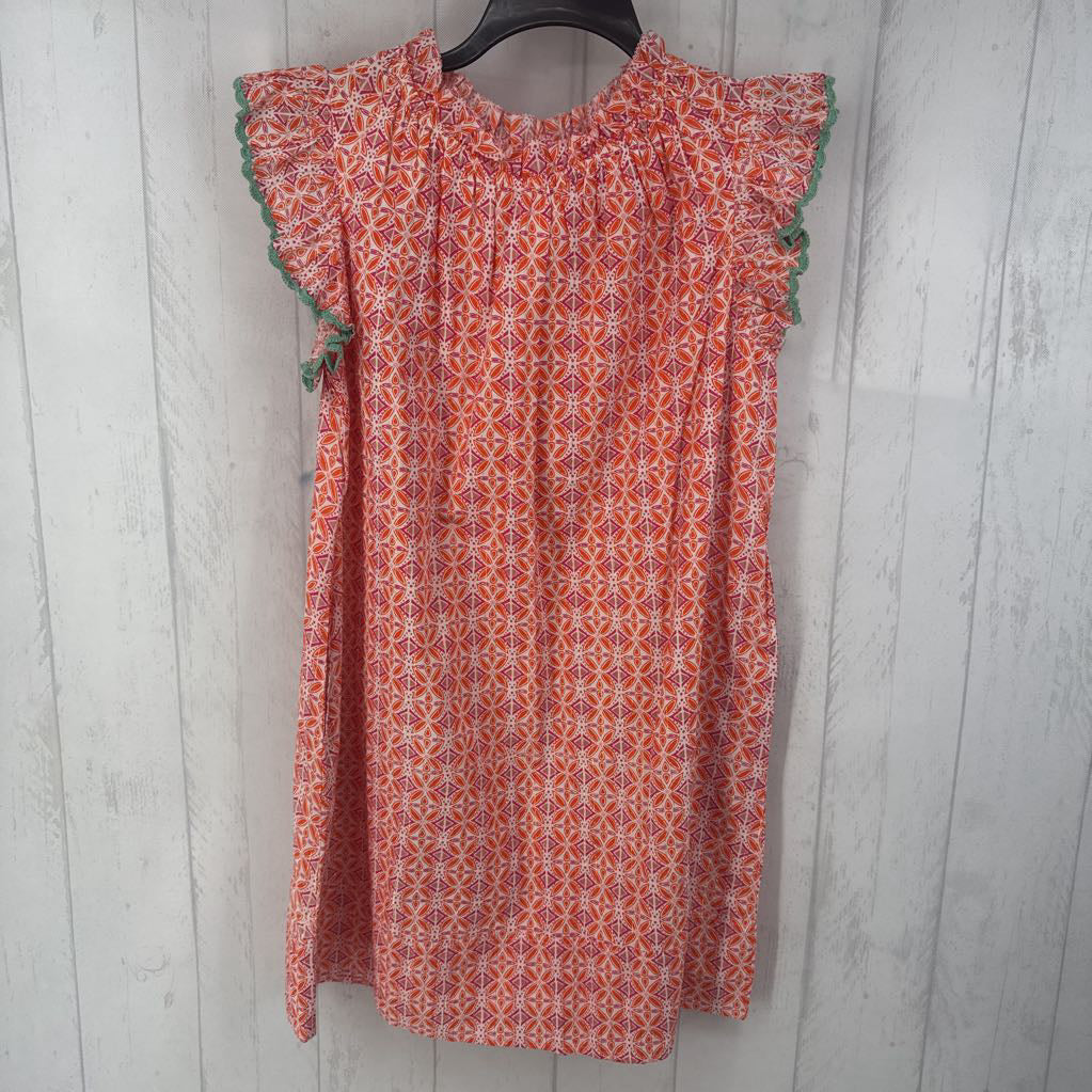 M ruffle trim geometric print dress