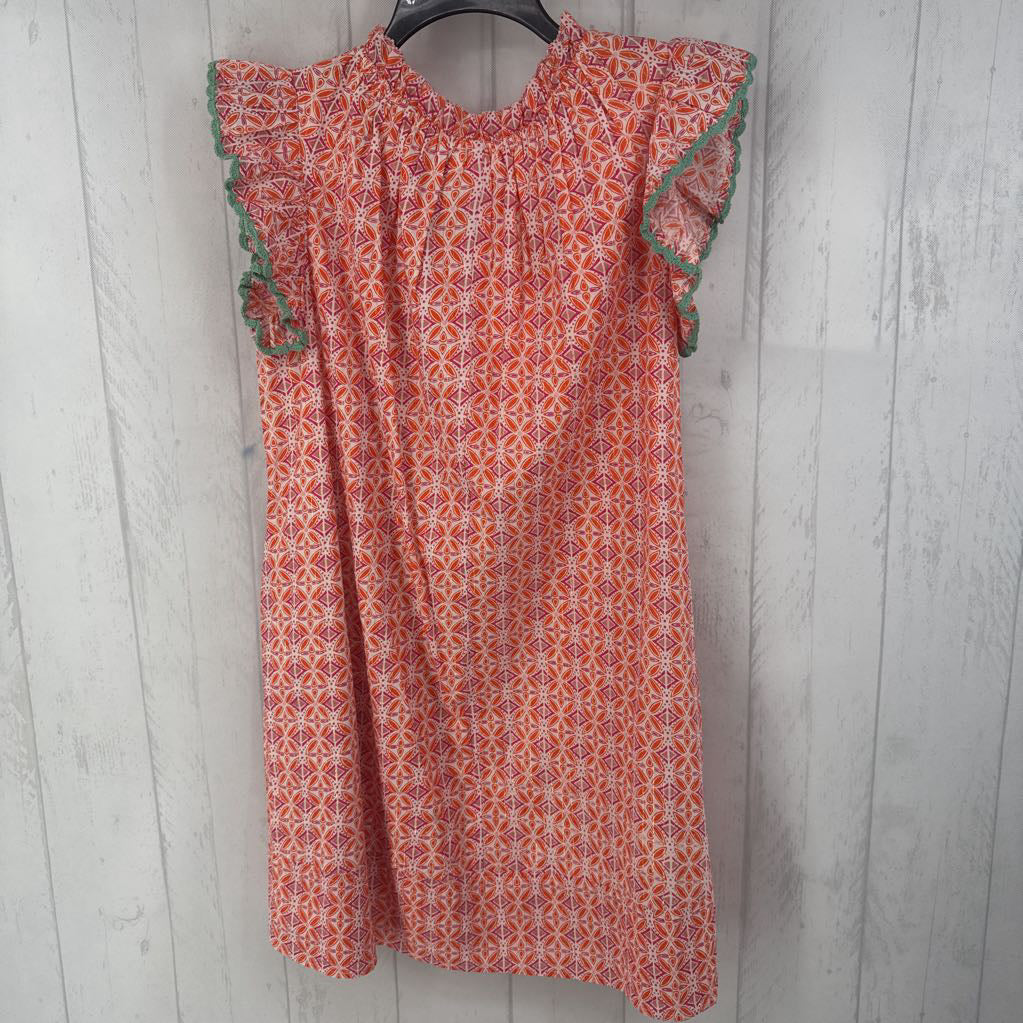 M ruffle trim geometric print dress