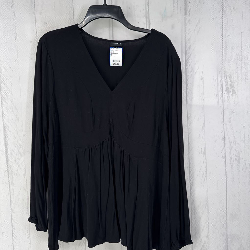 2X v-neck l/s peplum top