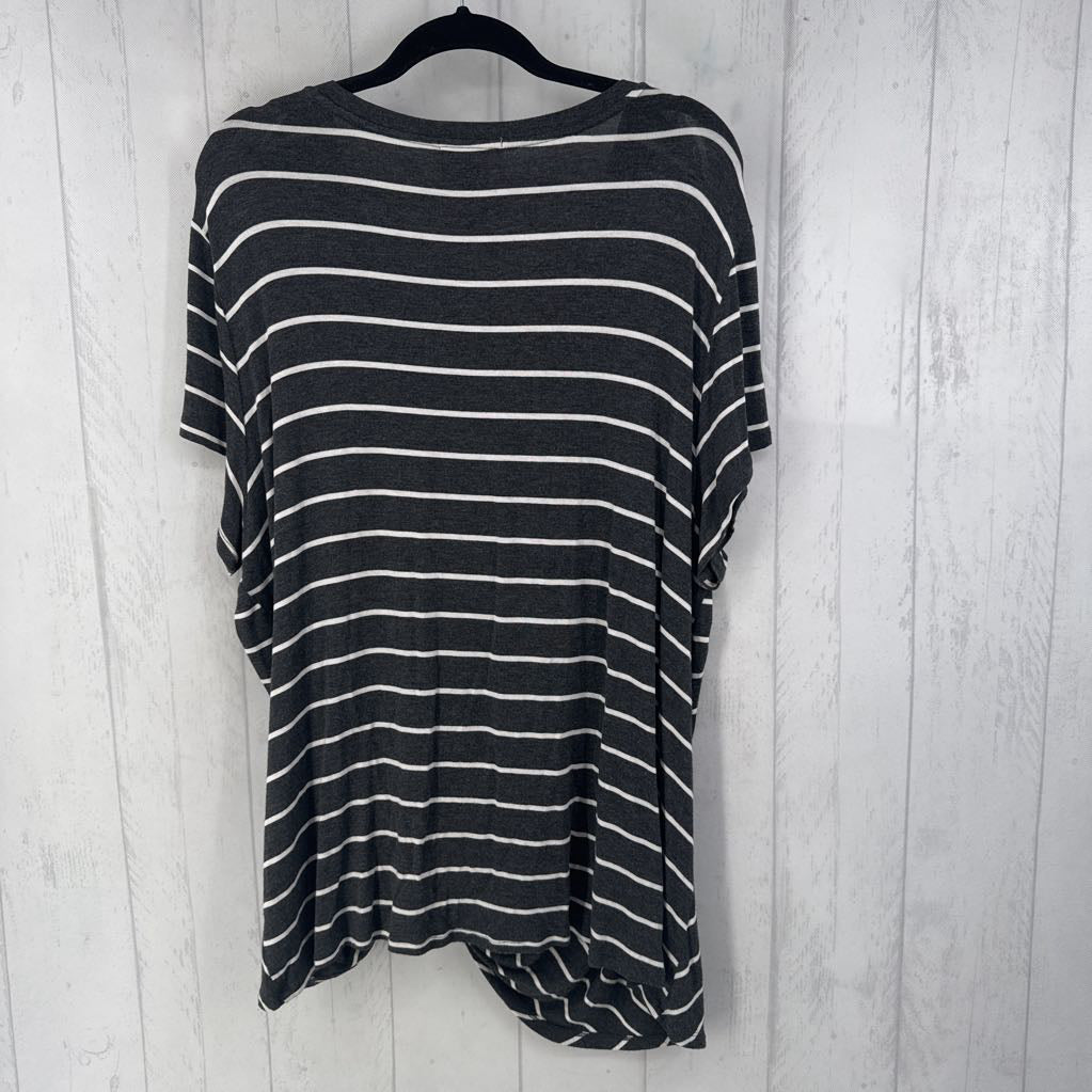 2X striped gathered hem s/s top