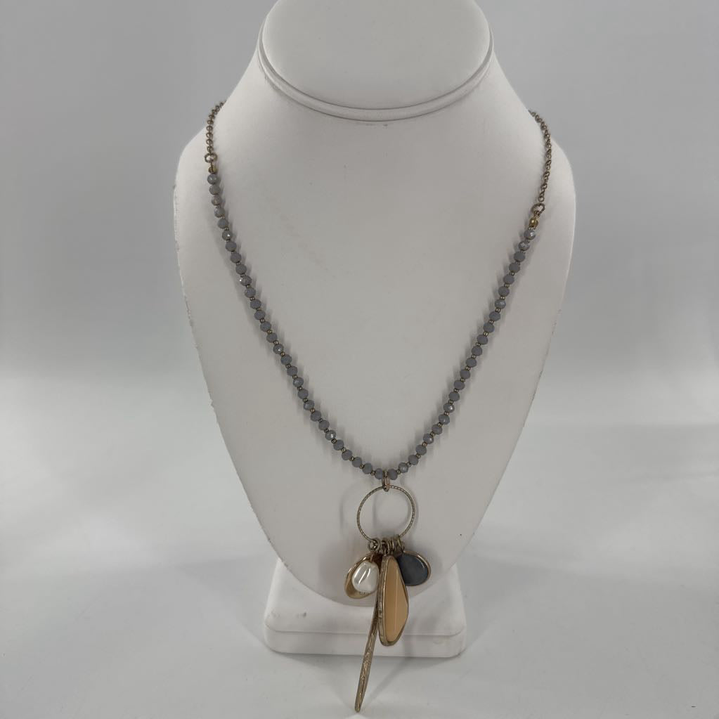 15" grey beaded charm necklace