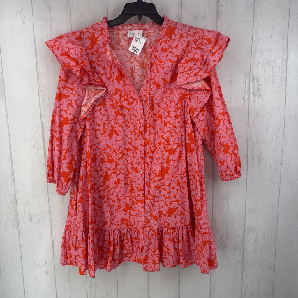 L flo print button down 3/4 slv dress