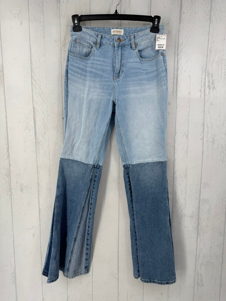 29x34 mixed denim flare leg jean