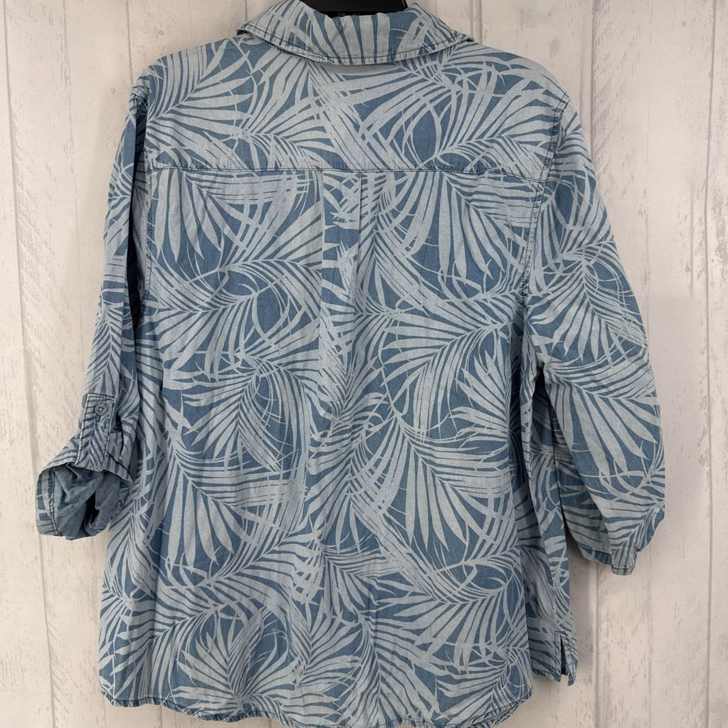R60 XL 3/4 slv tropical leaves print button shirt