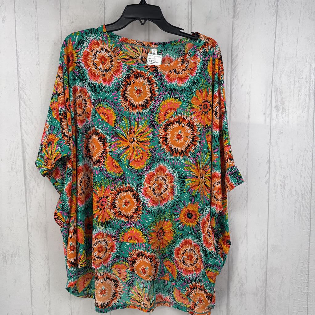 L s/s flower print oversized top