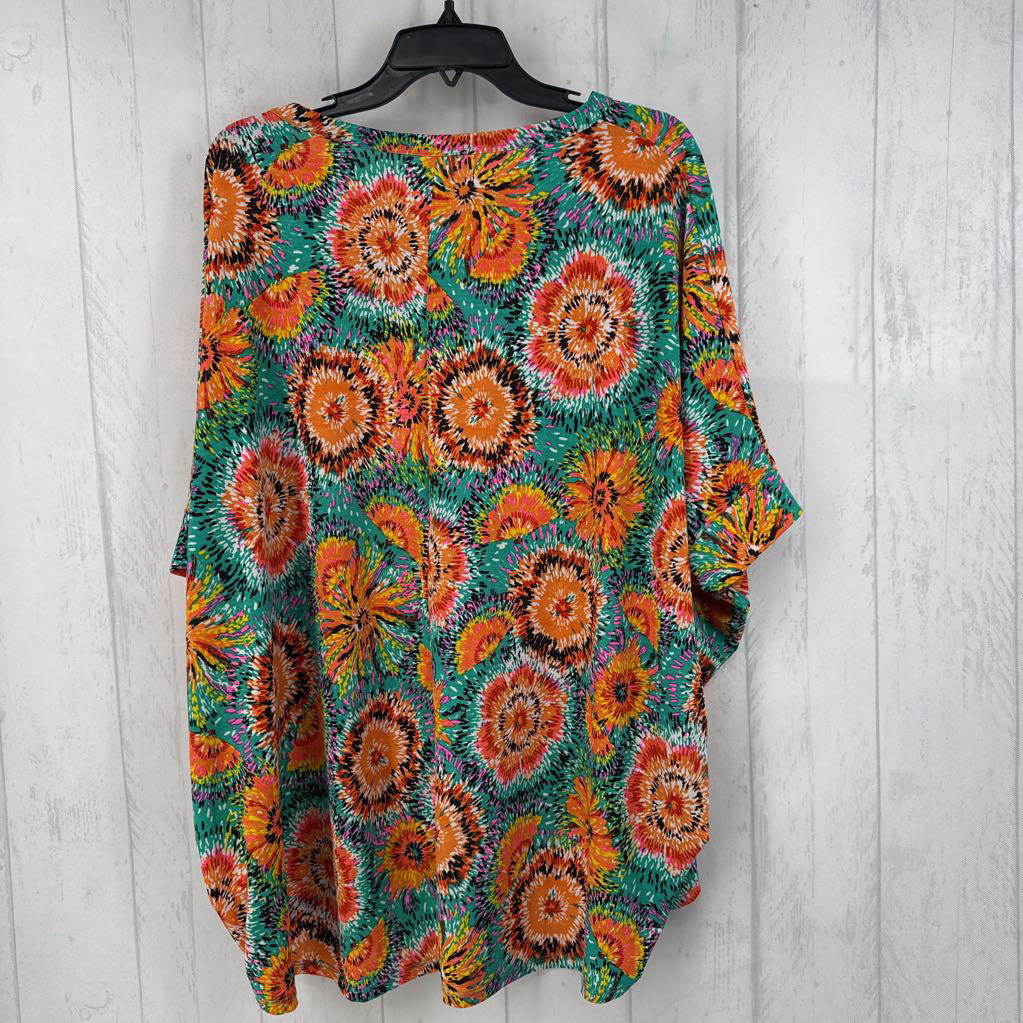 L s/s flower print oversized top