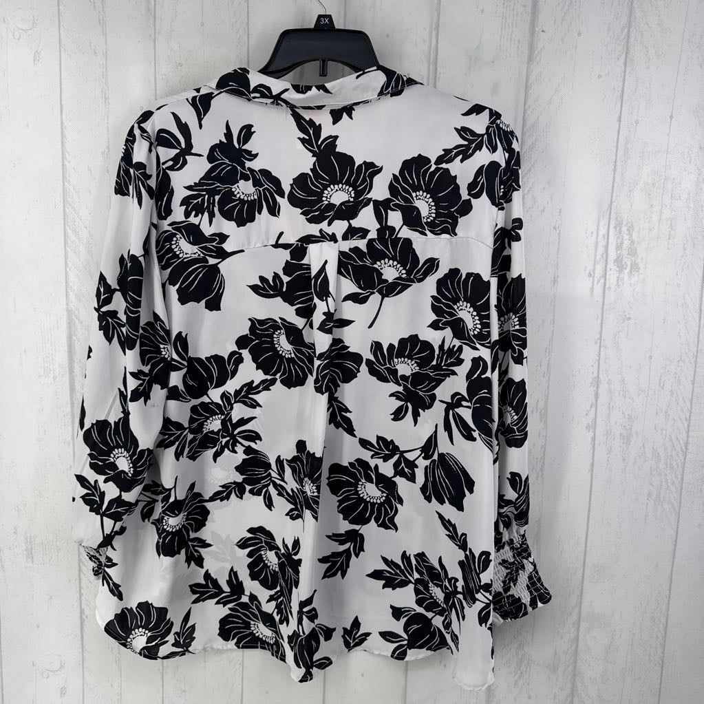 3X flo print button down l/s top