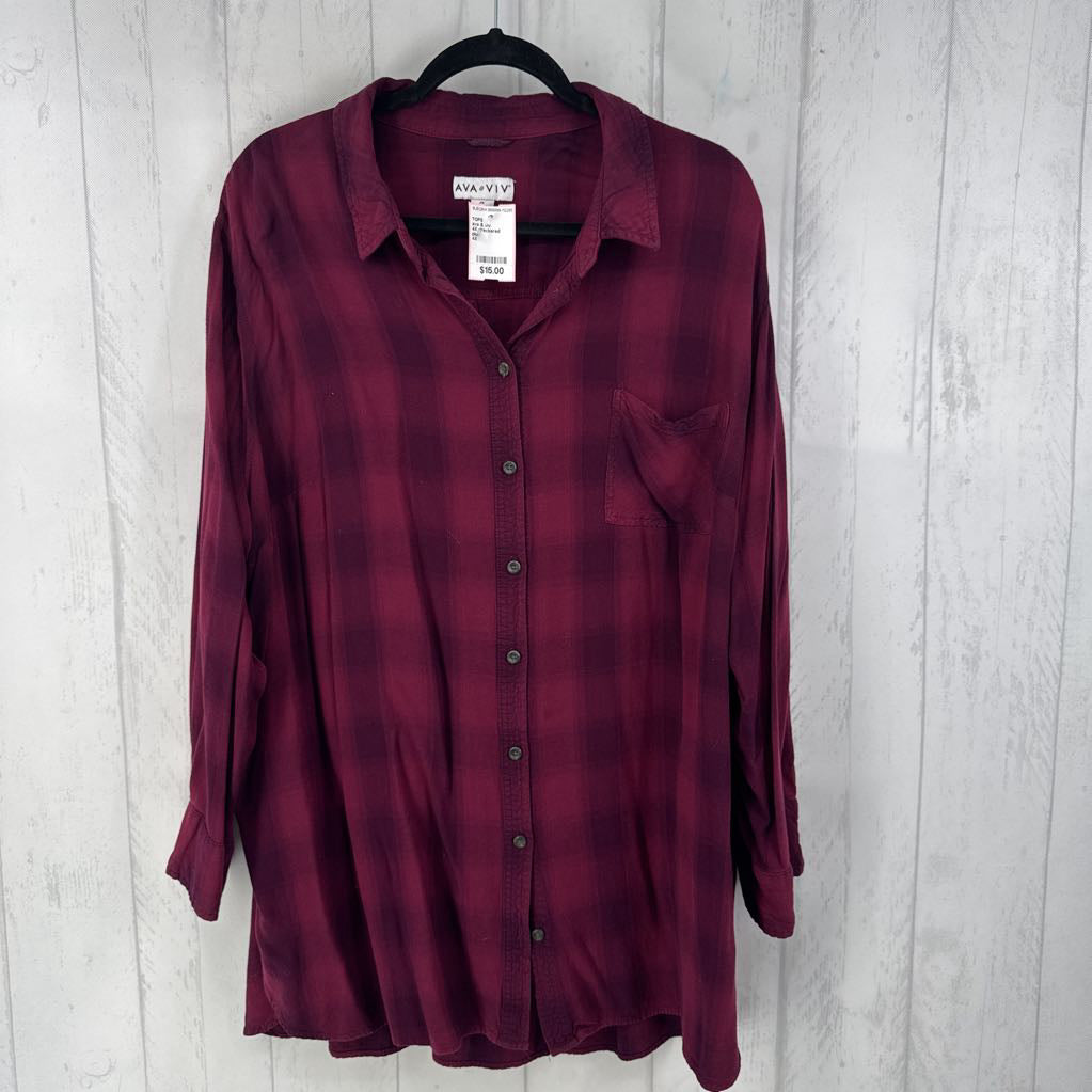 4X checkered button down l/s top