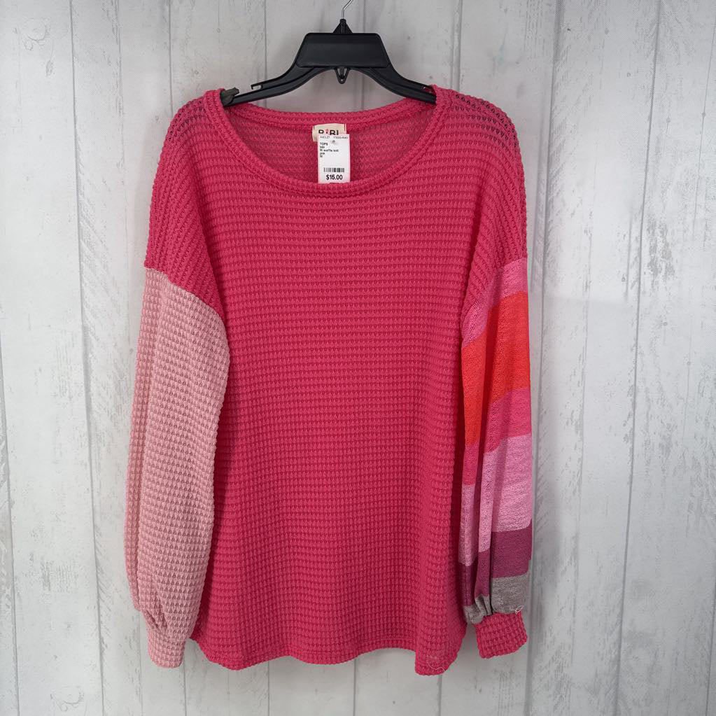 M waffle knit colorblock l/s top