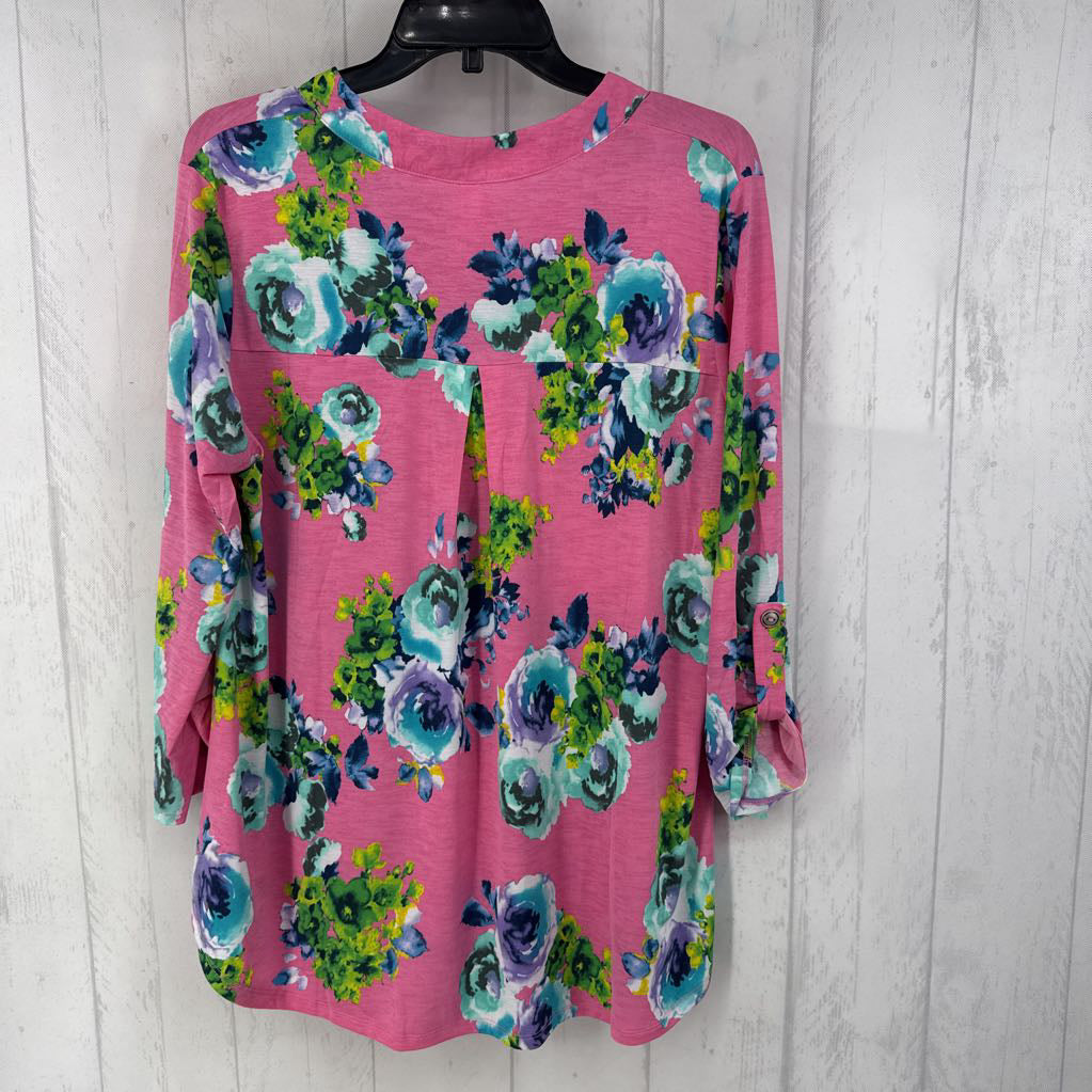 L flo print v-neck tab slv tunic