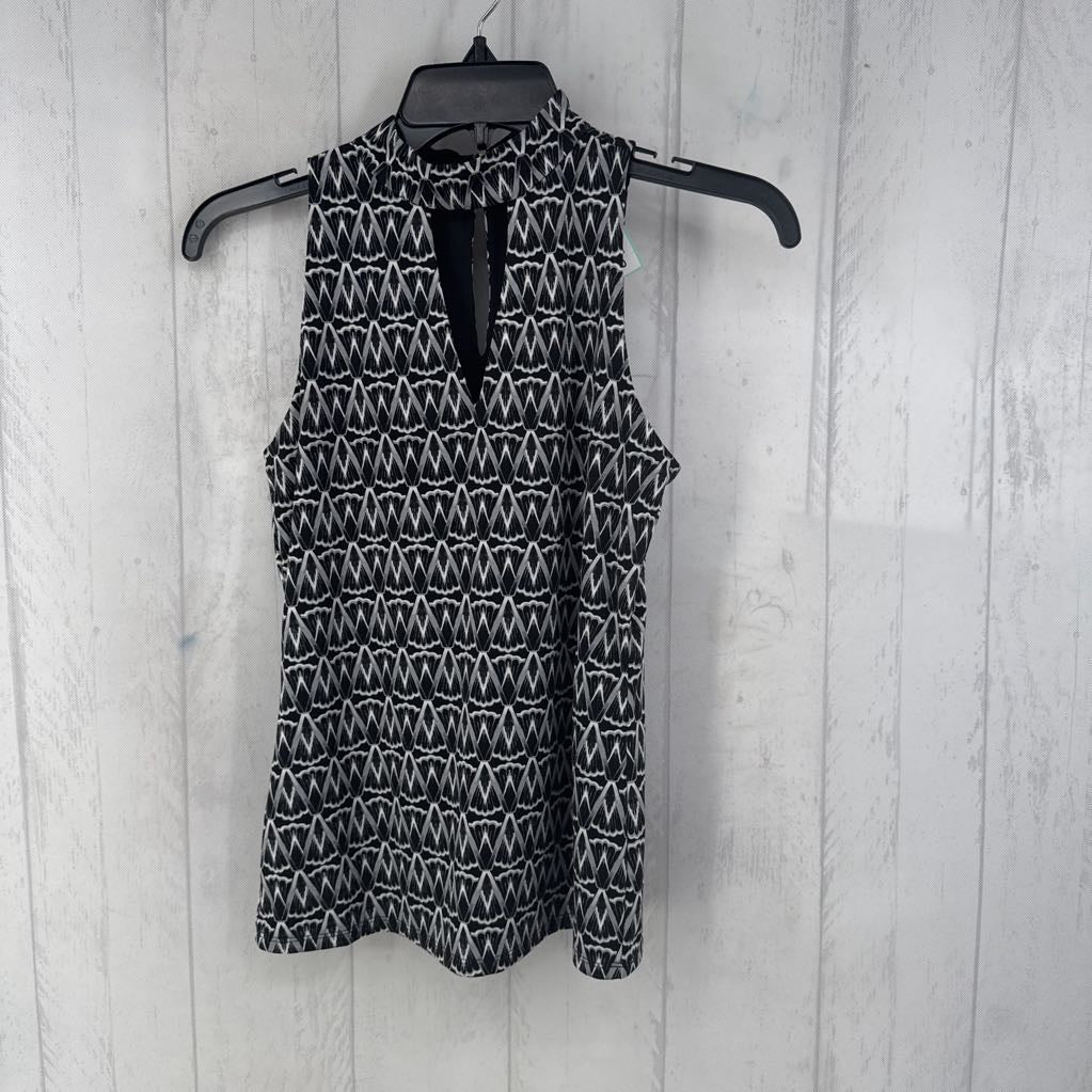 R54 XXS print cutout mock neck halter tank