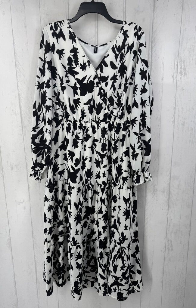 XL flo print v-neck l/s dress