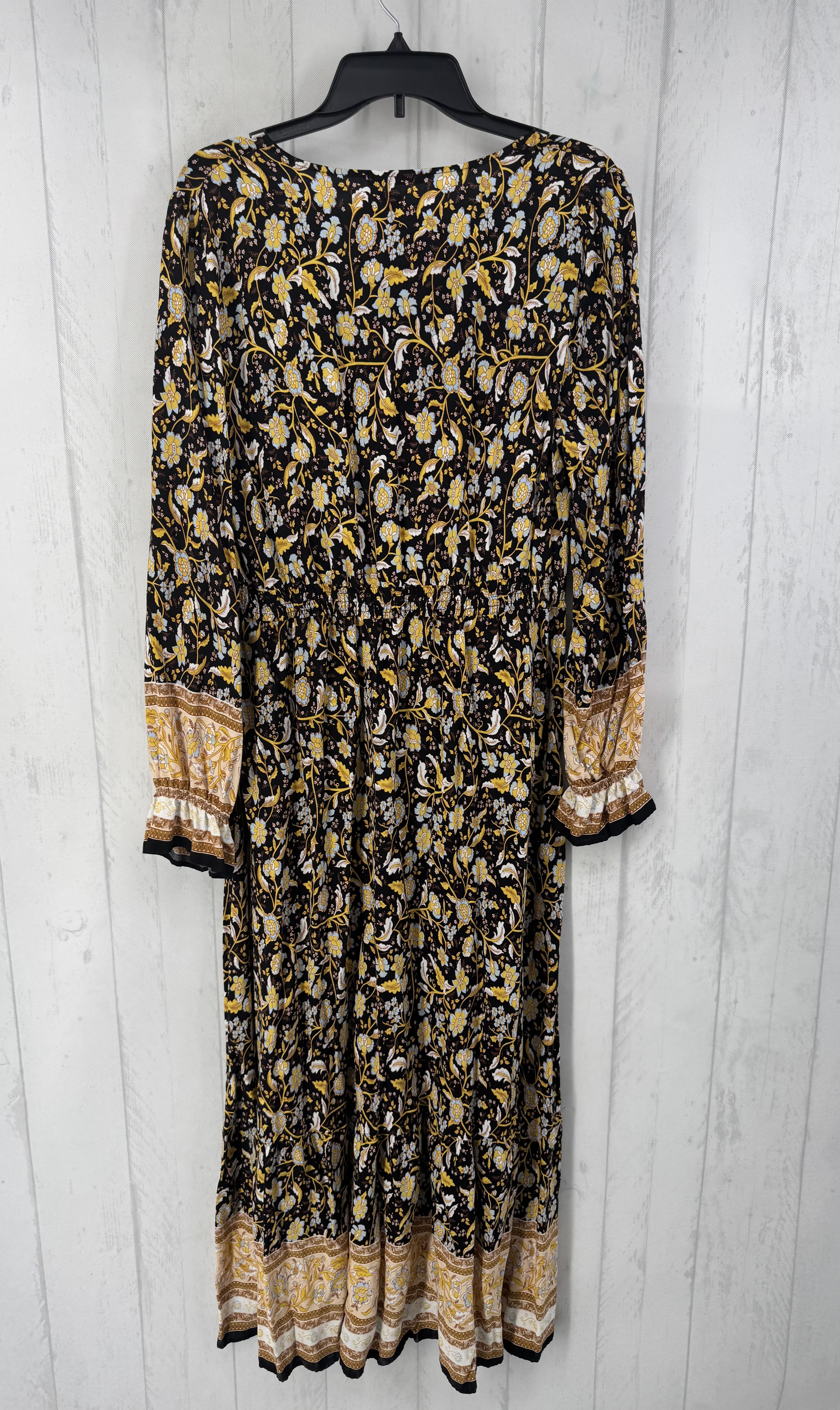 XL flo print button front l/s maxi dress
