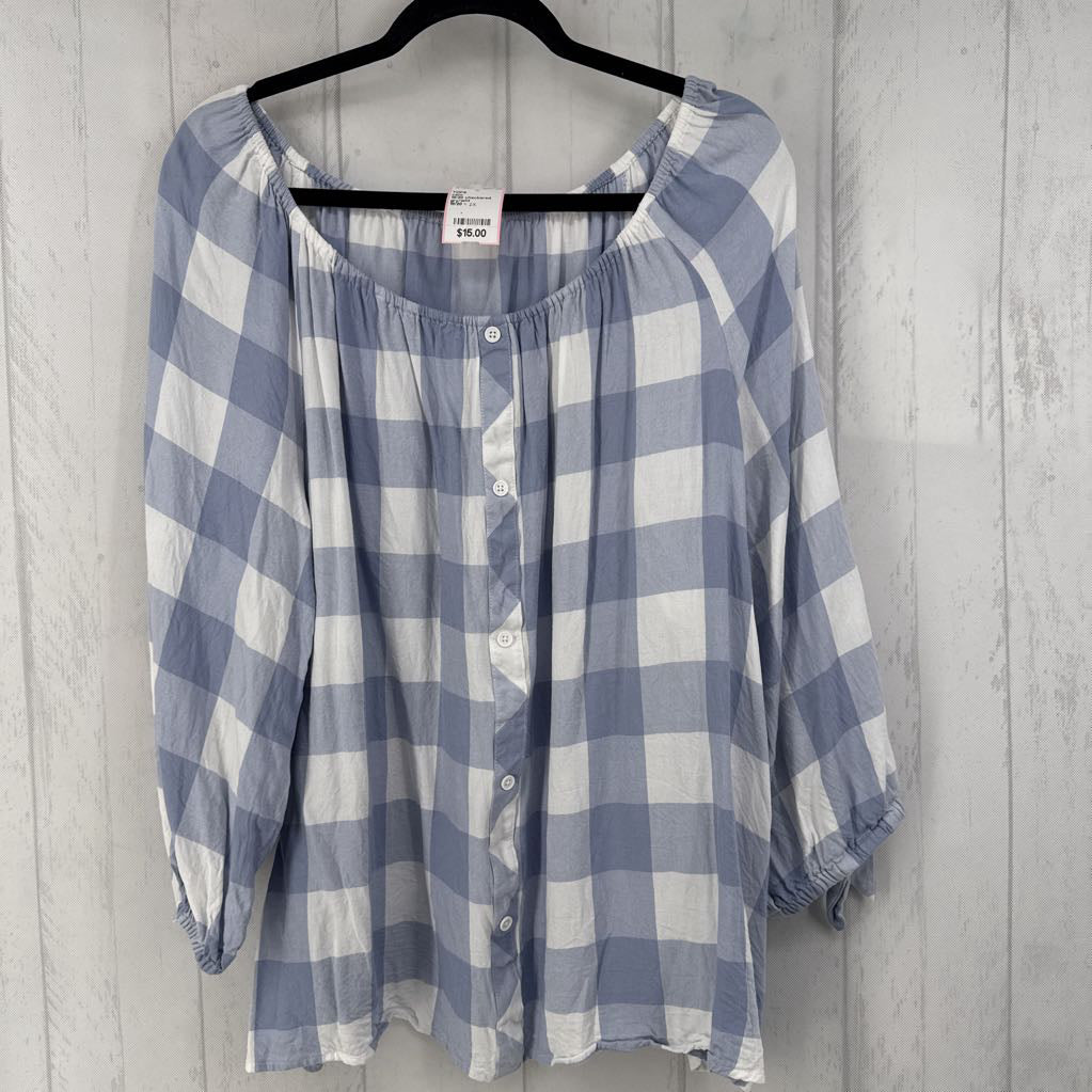 18/20 checkered button down 3/4 slv top