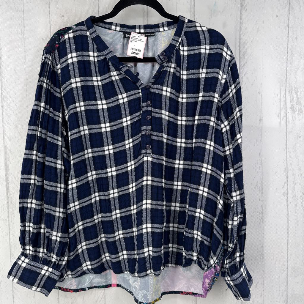 1X mixed media 1/2 button down l/s top