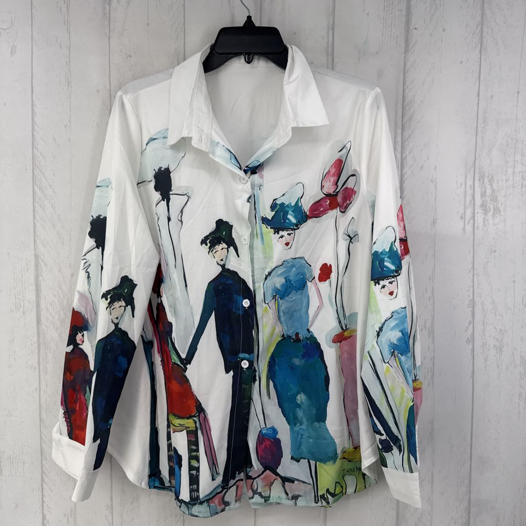 XL art-deco button down l/s top