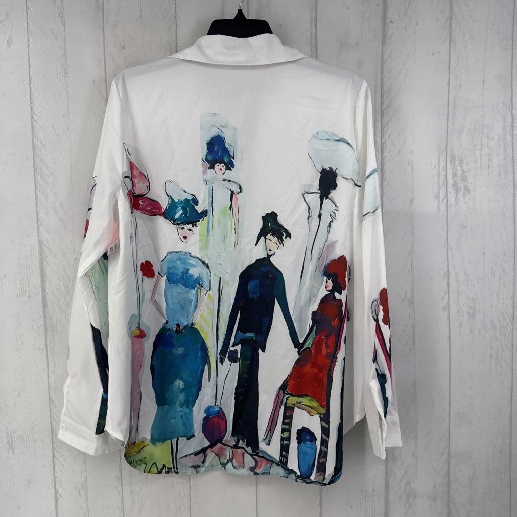 XL art-deco button down l/s top