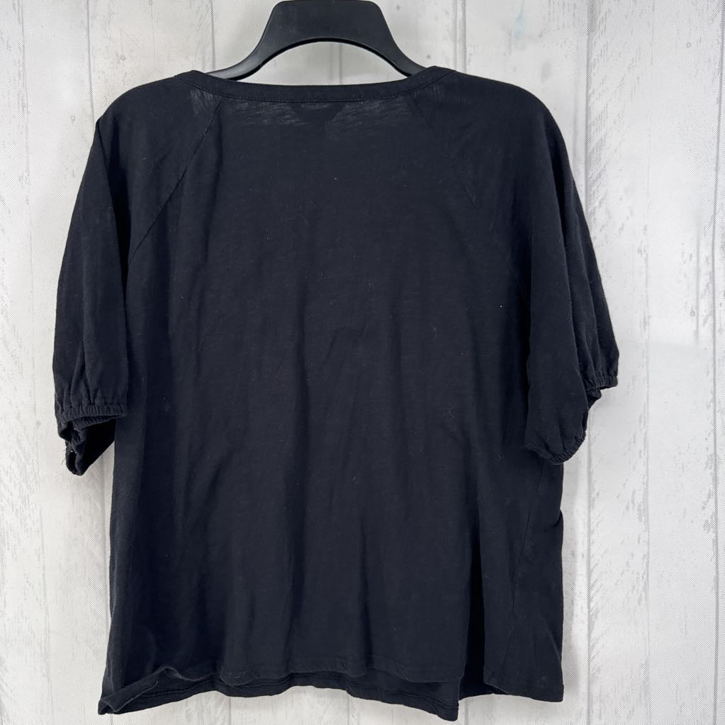 L smocked tie front s/s top