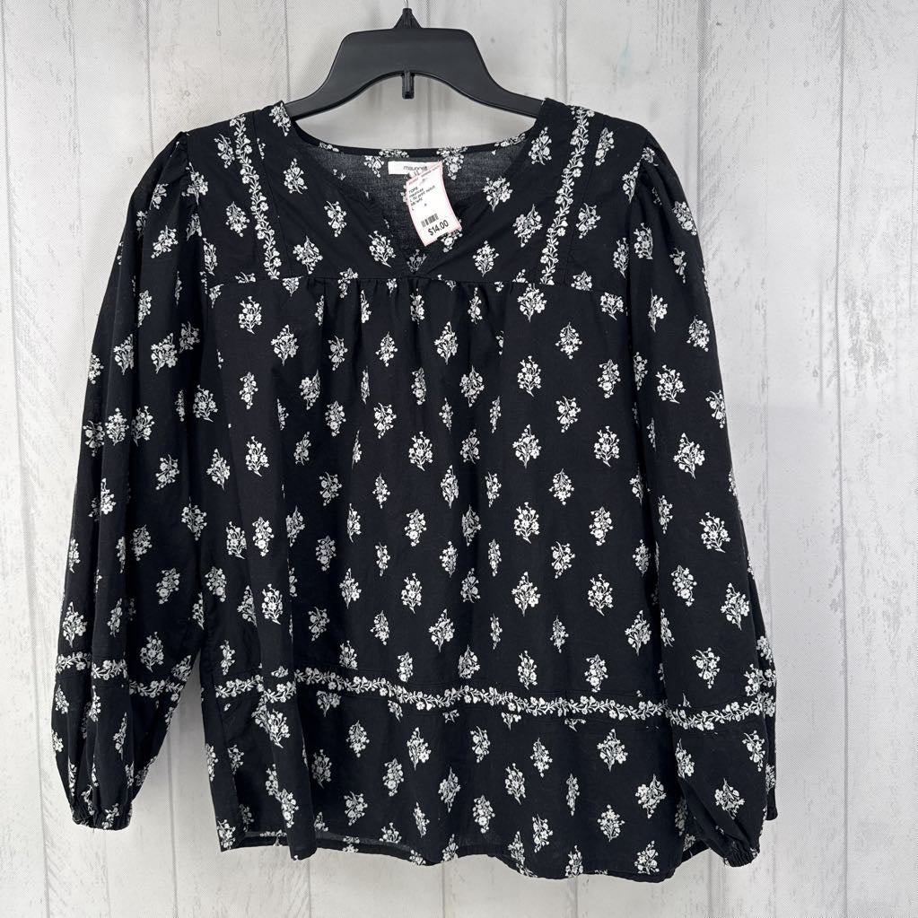 L flo print notch neck l/s top