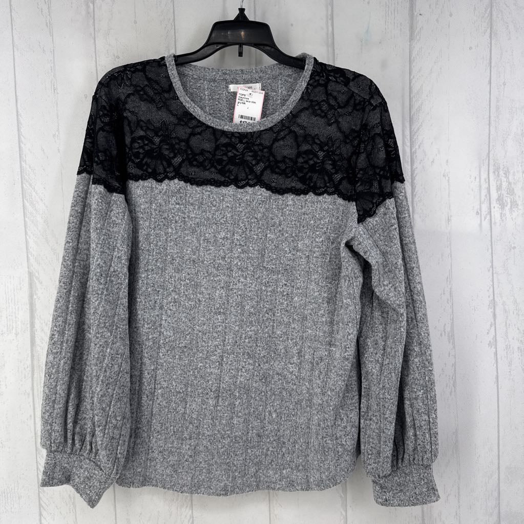 R35 L lace trim ribbed l/s top