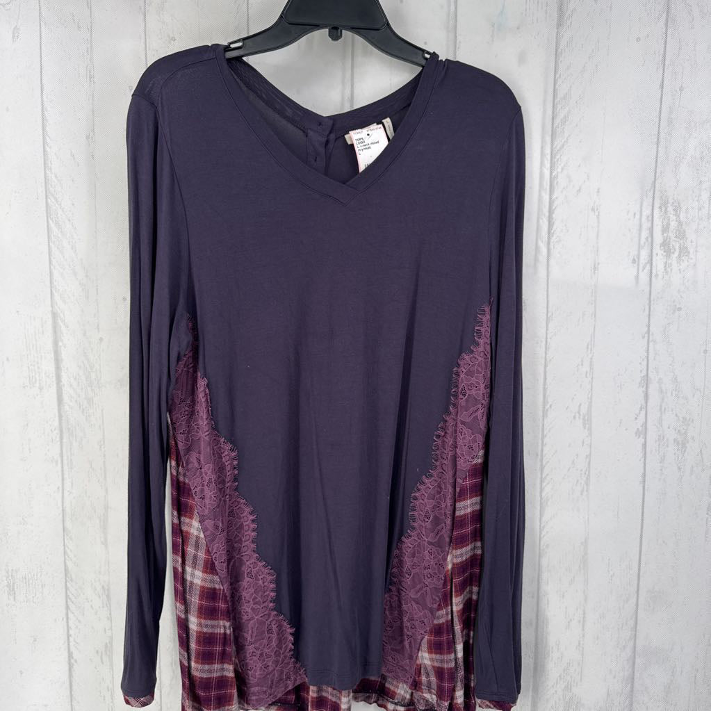 L v-neck mixed media l/s top