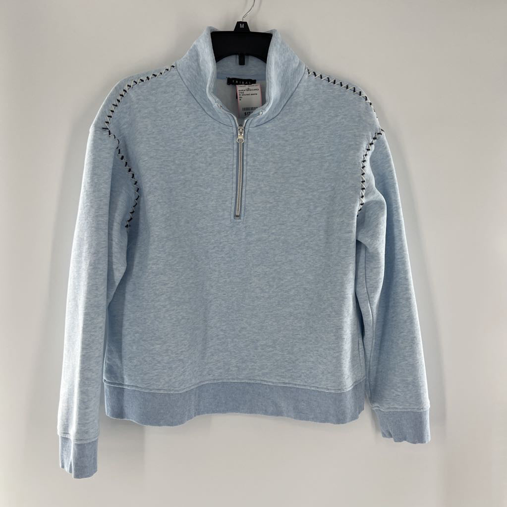 M stitched seams quarter zip pullover