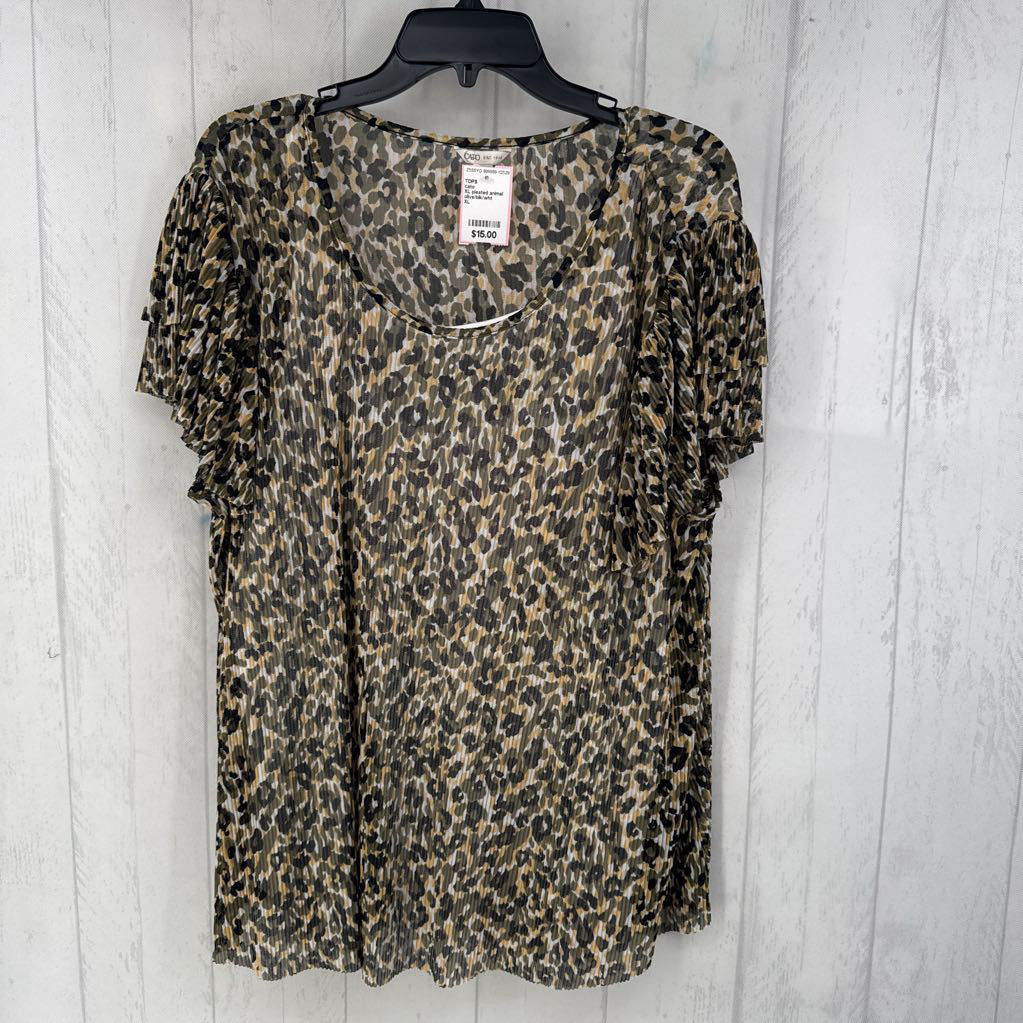 XL pleated animal print s/s top w/ cami