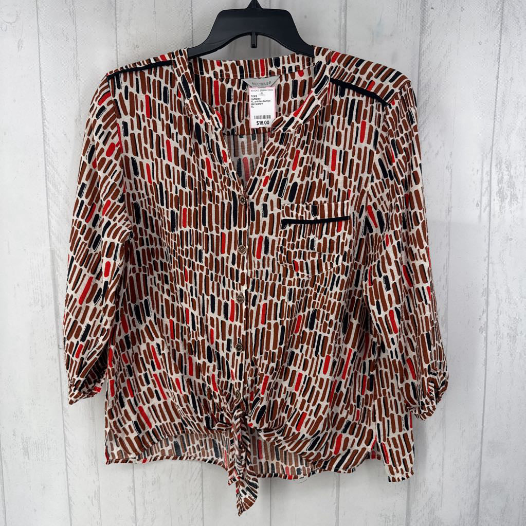 XL printed button down l/s top