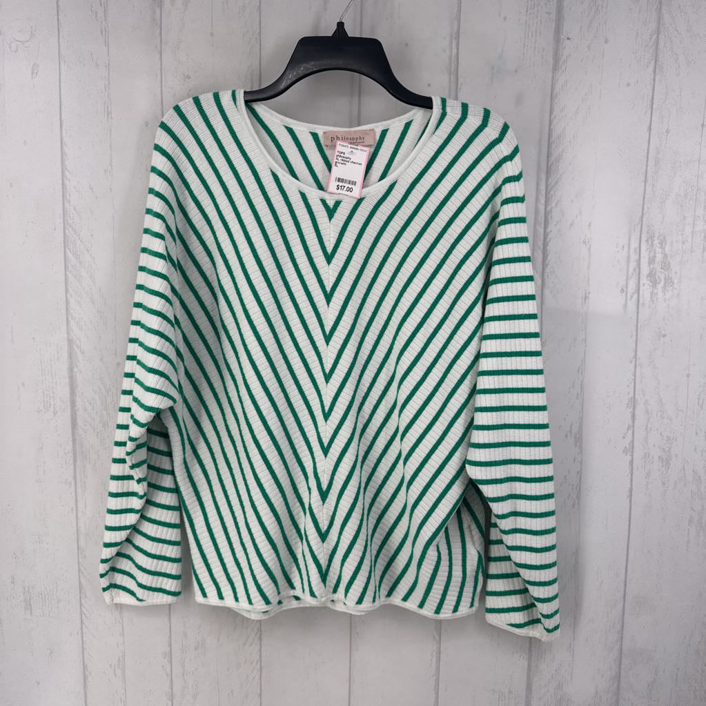 XL ribbed chevron striped dolman slv top