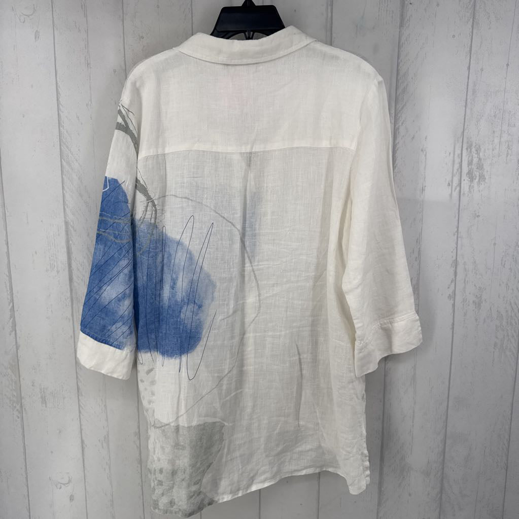 L abstract print button down 3/4 slv top