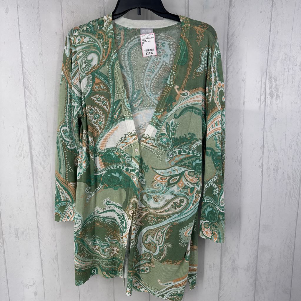 L paisley print button down l/s cardi