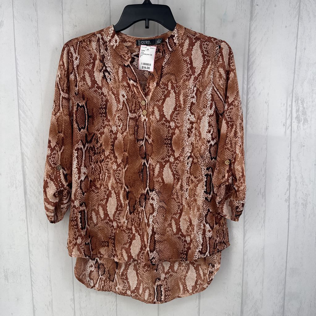 S animal print tab slv top