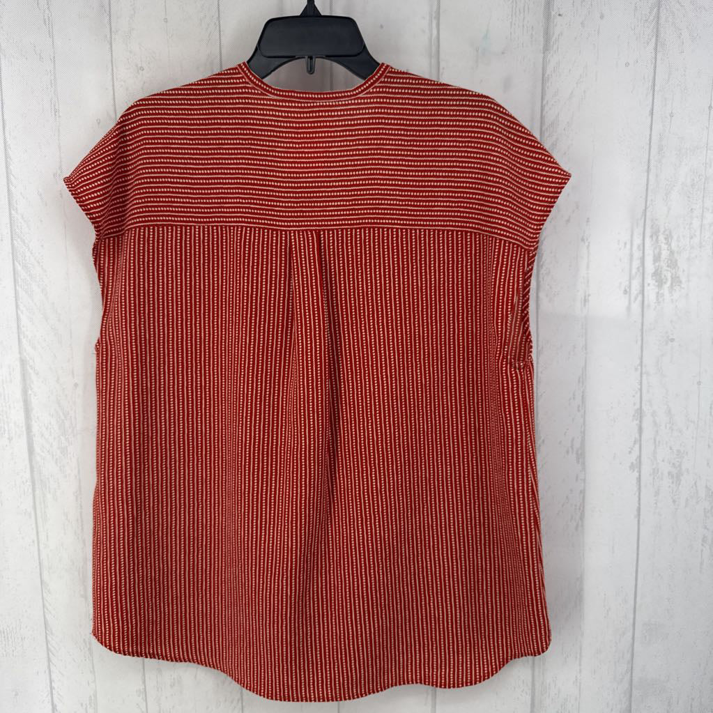 L polka-dot/striped button down cap slv top