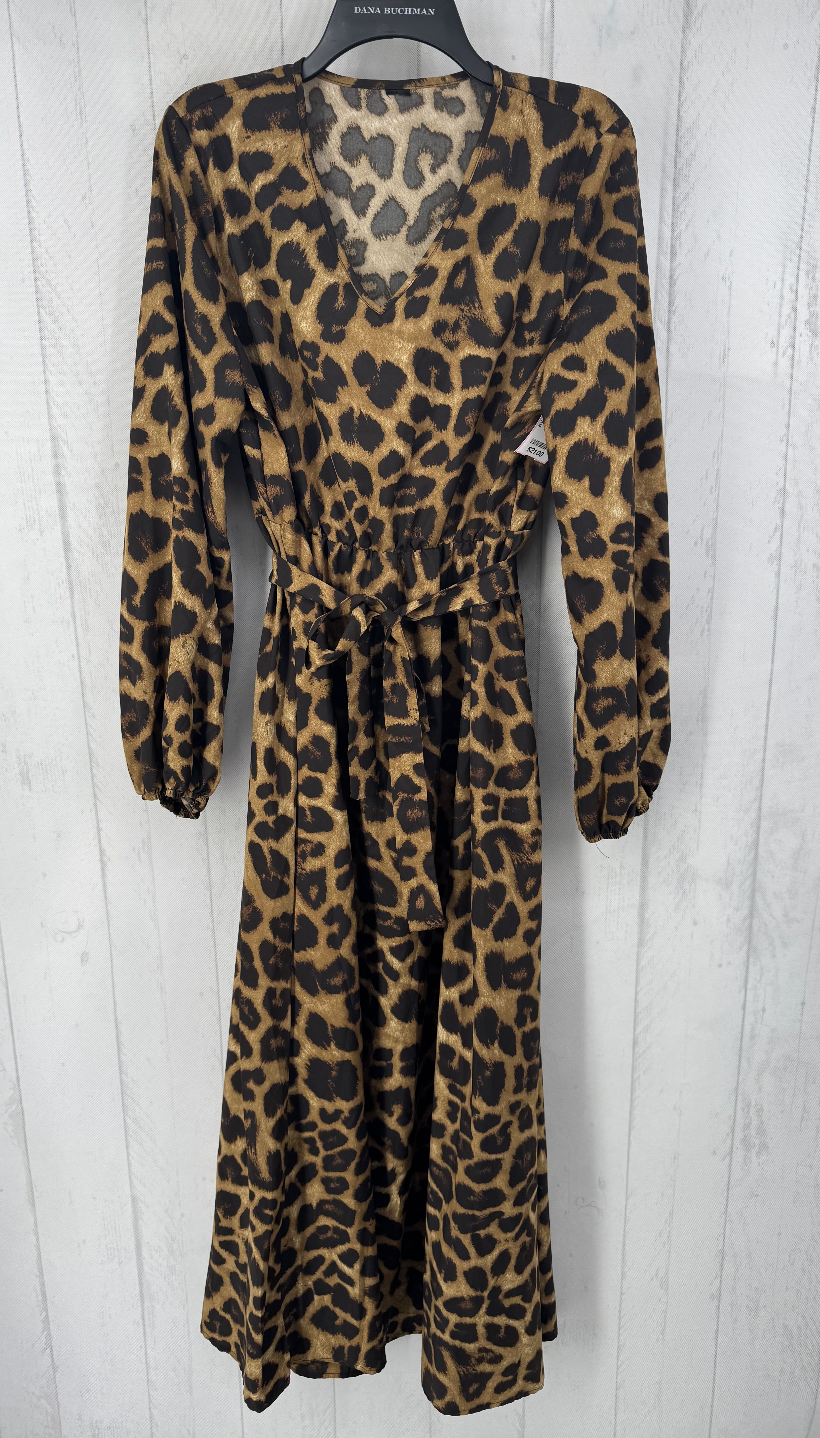 XL animal print l/s belted dress