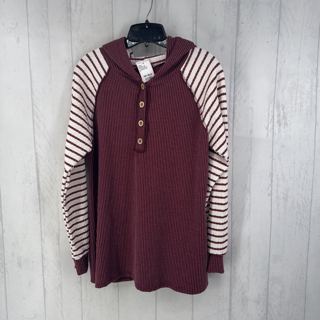 S textured w/ striped sleeve pullover